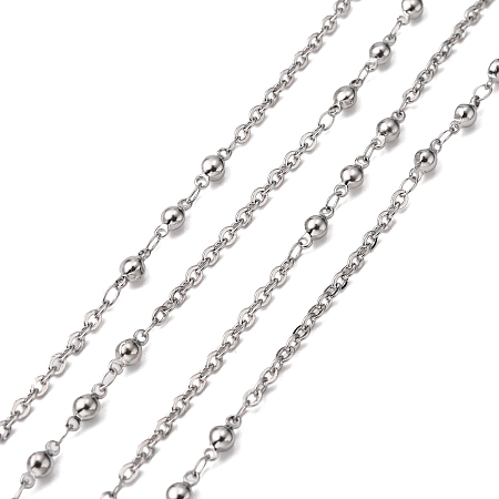 Honeyhandy 3.28 Feet 304 Stainless Steel Decorative Rolo Chains, Belcher Chain, Soldered, with Round Bead, Stainless Steel Color, 2.3mm