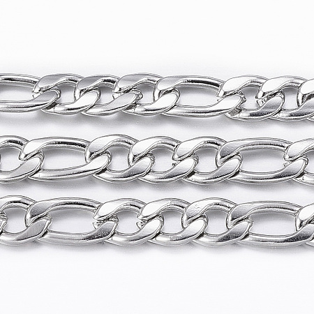 Honeyhandy 304 Stainless Steel Figaro Chains, Unwelded, Stainless Steel Color, 5.5~7x4x0.8mm