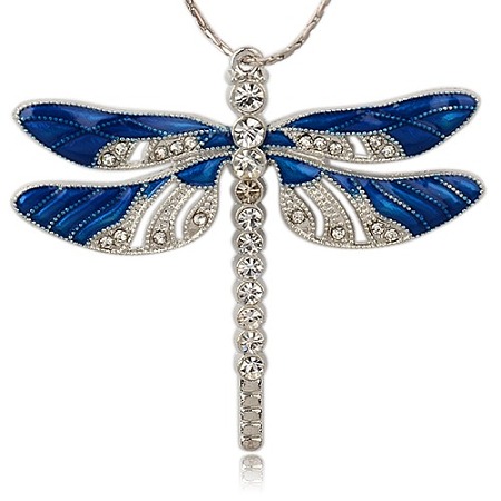 Honeyhandy Alloy Enamel Dragonfly Big Pendants, with Crystal Rhinestone, Platinum, Royal Blue, 57x64x5mm, Hole: 2mm