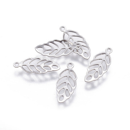 Honeyhandy 316 Stainless Steel Charms, Leaf, Stainless Steel Color, 13x5.5x0.3mm, Hole: 1mm