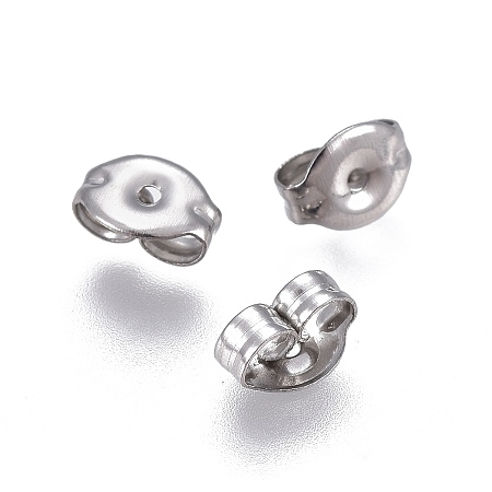 Honeyhandy 304 Stainless Steel Ear Nuts, Friction Earring Backs for Stud Earrings, Stainless Steel Color, 6x4.5x3mm, Hole: 0.8mm