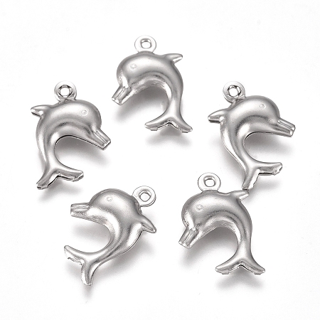 Honeyhandy 304 Stainless Steel Pendants, Dolphin, Stainless Steel Color, 16x10.5x3.5mm, Hole: 1mm