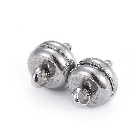 Honeyhandy 304 Stainless Steel Magnetic Clasps, Rondelle, Stainless Steel Color, 10.5mm, Hole: 1.4mm