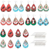 SUNNYCLUE 1 Box DIY 8 Pairs Christmas Faux Leather Earrings 2 Layered Xmas Leather Pendants Faux Leather Teardrop Long Dangle Earrings & Earring Hooks for DIY Jewerly Making Xmas Earrings