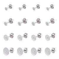 PandaHall Elite 60pcs 3 Size Blank Earring Pins 304 Stainless Steel Flat Round Blank Peg & Post Ear Studs Findings with 60pcs Earring Safety Backs Clutch, Stainless Steel Color