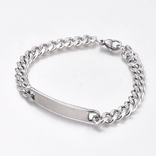 Honeyhandy 304 Stainless Steel Curb Chain ID Bracelets, with Lobster Claw Clasps, Stainless Steel Color, 8-1/2 inch(21.5cm)