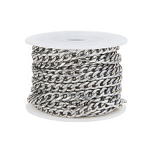 Honeyhandy 304 Stainless Steel Curb Chains, Unwelded, with Spool, Stainless Steel Color, 6mm, 5m/roll