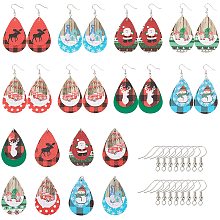 SUNNYCLUE 1 Box DIY 8 Pairs Christmas Faux Leather Earrings 2 Layered Xmas Leather Pendants Faux Leather Teardrop Long Dangle Earrings & Earring Hooks for DIY Jewerly Making Xmas Earrings