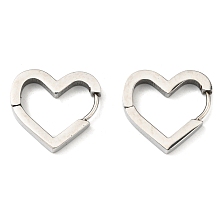 Honeyhandy Tarnish Resistant 201 Stainless Steel Huggie Hoop Earrings, with 304 Stainless Steel Pin, Heart Earring for Women, Stainless Steel Color, 16x17.5x3mm