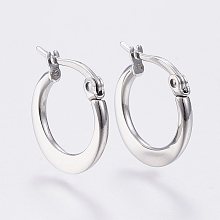 Honeyhandy 304 Stainless Steel Hoop Earrings, Hypoallergenic Earrings, Flat Ring Shape, Stainless Steel Color, 14~16x2mm, Pin: 0.7x1mm