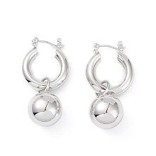 Honeyhandy Brass Round Ball Dangle Hoop Earrings for Women, Platinum, 39mm, Pin: 0.8mm