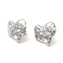 Honeyhandy 304 Stainless Steel Textured Heart Stud Earrings for Women, Stainless Steel Color, 18x19mm, Pin: 0.8mm