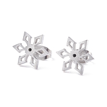 Honeyhandy Snowflake 304 Stainless Steel Stud Earrings for Women, Stainless Steel Color, 11.5x10mm, Pin: 0.7mm