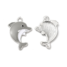 Honeyhandy Alloy Enamel Pendants, Cadmium Free & Nickel Free & Lead Free, Platinum, Dolphin Charm, Dark Gray, 22.5x16x2mm, Hole: 1.8mm