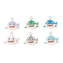 Alloy Enamel Pendants, Shark Charm, Platinum, Mixed Color, 19.5x22.5x2mm, Hole: 2.3mm