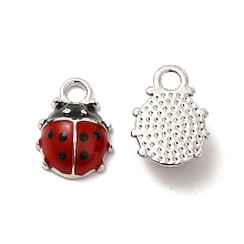 Honeyhandy Alloy Enamel Charms, 3D Ladybug Charms, Platinum, 12.5x9x4.5mm, Hole: 2mm