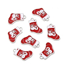 Honeyhandy Alloy Enamel Pendants, Lead Free and Cadmium Free, Christmas Stockings with Snowman, Platinum, Red, 24~26x15~16x2mm