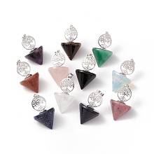 Natural & Synthetic Gemstone Pendants, with Platinum Tone Brass Findings, Cadmium Free & Lead Free, Cone Charm, 42x24mm, Hole: 8x5mm