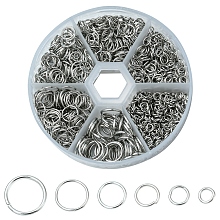 Honeyhandy 1 Box Iron Jump Rings Set, Mixed Sizes, Open Jump Rings, Round Ring, Platinum, 18~21 Gauge, 4~10x0.7~1mm, Inner Diameter: 2.6~8mm, 10g/size, 6 sizes, about 1000pcs/box