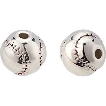 BENECREAT 8Pcs Baseball Brass Beads 18K Platinum Plated Enamel Beads(9.3x9mm) Hole: 2.1mm for DIY Jewelry Making