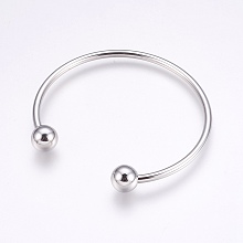 Honeyhandy 304 Stainless Steel European Style Bangles Making, Cuff Bangles, End with Removable Round Beads, Stainless Steel Color, Inner Diameter: 2-3/8~2-1/2 inch(6~6.5cm)