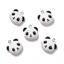 Honeyhandy Opaque Resin Pendants, with Platinum Tone Iron Loops, Panda with Blush Face, White, 19x18x8mm, Hole: 2mm