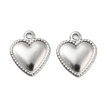 Honeyhandy Non-Tarnish 304 Stainless Steel Charm, Heart Charm, Stainless Steel Color, 10x8x1mm, Hole: 1mm