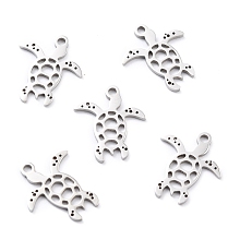 Honeyhandy 304 Stainless Steel Charms, Laser Cut, Manual Polishing, Turtle, Stainless Steel Color, 15x13x1mm, Hole: 1.5mm