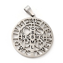 Honeyhandy 201 Stainless Steel Pendant, Saint Benedict Medal, with Word CssmlNdsmd, Stainless Steel Color, 32.5x29.5x1.7mm, Hole: 7x4mm