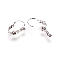 Honeyhandy 304 Stainless Steel Leverback Earring Findings, with Loop, Stainless Steel Color, 16x11x3.5mm, Hole: 1mm, Pin: 0.7mm