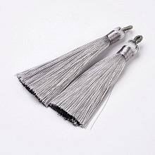 Honeyhandy Nylon Tassels Big Pendant Decorations, Gray, 83~92x9~10mm, Hole: 1.5~4mm