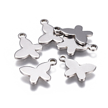 Honeyhandy 201 Stainless Steel Stamping Blank Tag Charms, Butterfly, Stainless Steel Color, 12.5x10x0.8mm, Hole: 1.4mm