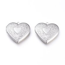 Honeyhandy 304 Stainless Steel Locket Pendants, Photo Frame Charms for Necklaces, Heart, Stainless Steel Color, Tray: 21x21mm, 29x29x7mm, Hole: 2mm