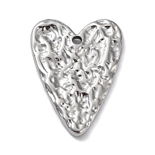 Honeyhandy Non-Tarnish 304 Stainless Steel Pendants, Textured, Heart Charm, Stainless Steel Color, 26x19x2mm, Hole: 1.8mm