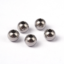 Honeyhandy Solid Round 202 Stainless Steel Beads, Stainless Steel Color, 6x5mm, Hole: 2mm