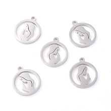 Honeyhandy 304 Stainless Steel Pendants, Laser Cut, Ring with Virgin Mary, Stainless Steel Color, 14x11.5x1.1mm, Hole: 1.4mm