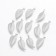 Honeyhandy Stainless Steel Charms, Leaf, Stainless Steel Color, 14x6x0.5mm, Hole: 1mm