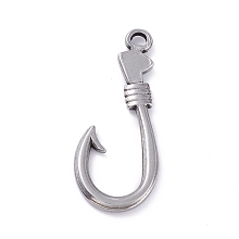 Honeyhandy 304 Stainless Steel Pendants,  Fishhook, Stainless Steel Color, 37x15.5x2.5mm, Hole: 2.5mm