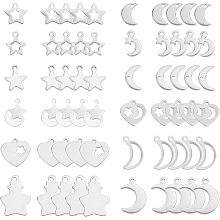 SUNNYCLUE 1 Box 120Pcs 12 Styles Moon Star Charms Bulk Galaxy Theme Stainless Steel Mini Hollow Heart Pendants Pentagram Charm for DIY Jewelry Making Bracelets Crafts Supplies, Silver