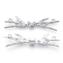 Honeyhandy 304 Stainless Steel Connector Charms, Halloween Bat Links, Stainless Steel Color, 11.5x49x3mm, Hole: 1.6mm