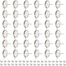 UNICRAFTALE About 60pcs 12mm Round Bezel Earring with Loop Blank Stud Earrings with Ear Nuts Stainless Steel Stud Earring Findings for DIY Jewellery Making Stainless Steel Color