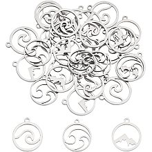 UNICRAFTALE 30pcs 3 Styles Flat Round Laser Cut Pendants Stainless Steel Charms Hypoallergenic Metal Charm 1.2mm Small Hole for DIY Jewelry Making Stainless Steel Color