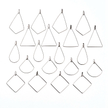 Arricraft 304 Stainless Steel Wire Pendants, Hoop Earring Findings, Drop & Kite & Rhombus & Fan & Triangle, Stainless Steel Color, 22 Gauge, 64x63x20mm; about 4pcs/shape, 20pcs/box