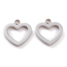 Honeyhandy 304 Stainless Steel Charms, Laser Cut, Heart, Stainless Steel Color, 13x12x1.5mm, Hole: 1.6mm