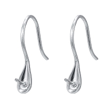 Honeyhandy 925 Sterling Silver Earring Hooks, with Cup Pearl Bail Pin for Half Drilled Beads, Platinum, 15x3.5x12mm, Bail Pin: 0.6mm, Pin: 0.7mm