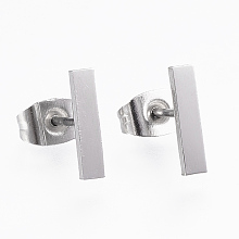 Honeyhandy 304 Stainless Steel Stud Earrings, Rectangle, Stainless Steel Color, 10x2x1mm, Pin: 0.8mm