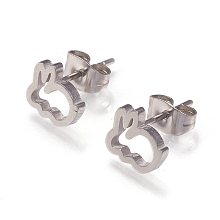 Honeyhandy 304 Stainless Steel Stud Earrings, with Ear Nuts, Rabbit, Stainless Steel Color, 8x9x2mm, Pin: 0.8mm