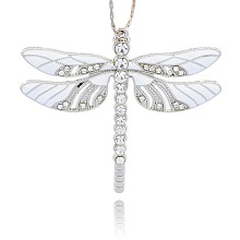 Honeyhandy Alloy Enamel Dragonfly Big Pendants, with Crystal Rhinestone, Platinum, White, 57x64x5mm, Hole: 2mm