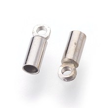 Honeyhandy Brass Cord Ends, End Caps, Platinum, 6x2mm, Hole: 0.8mm, Inner Diameter: 1mm