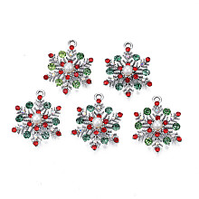 Rack Plating Alloy Pendants, with ABS Plastic Imitation Pearl and Colorful Rhinestone, Cadmium Free & Nickel Free & Lead Free, Christmas Snowflake, Platinum, 24.5x19x5.5mm, Hole: 1.8mm